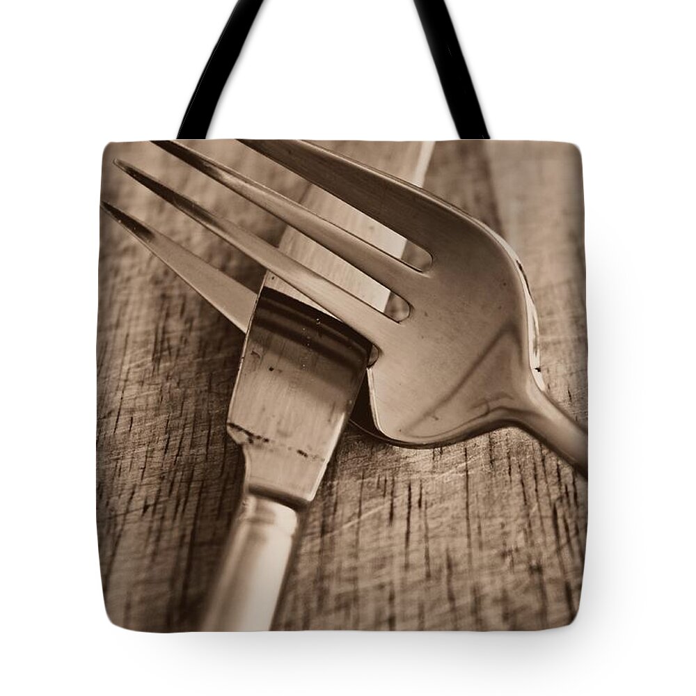 Knife Tote Bag featuring the photograph Knife and Fork by Clare Bevan