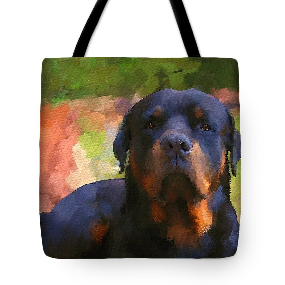 Animal Tote Bag featuring the digital art Kodah a Rottweiler by Debra Baldwin