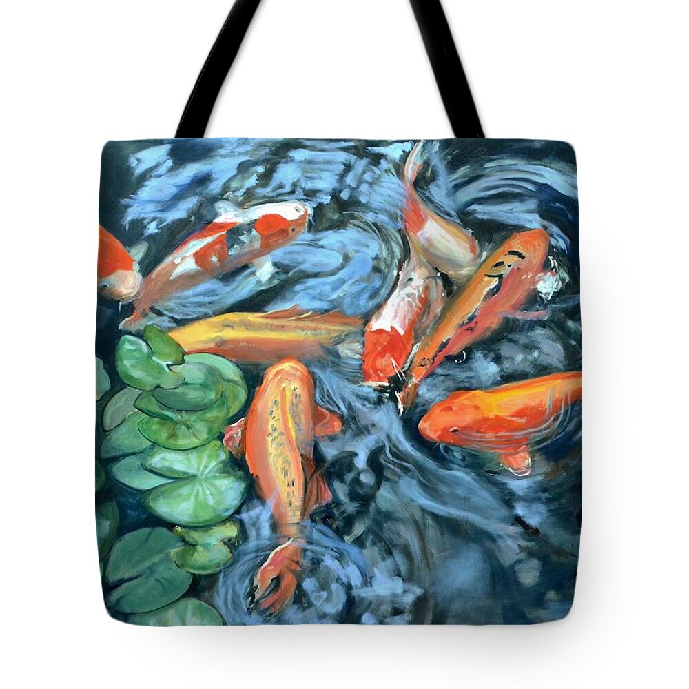 Koi Tote Bag featuring the painting Koi Frenzy by Donna Tuten