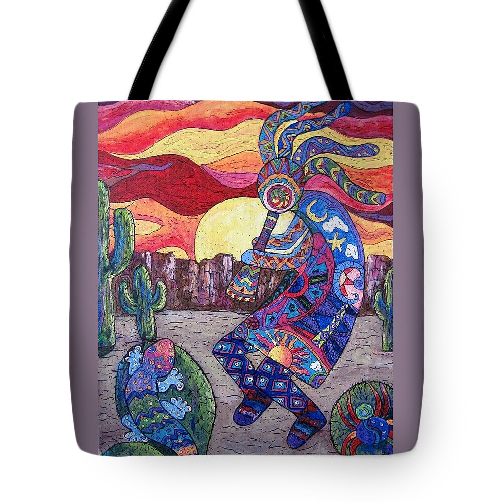 Southwestern Art Tote Bag featuring the painting Kokopelli by Megan Walsh