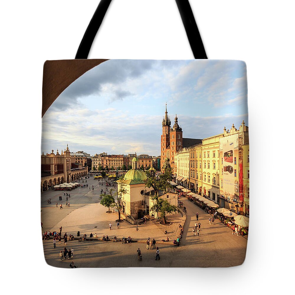 Gothic Style Tote Bag featuring the photograph Krakow, Main Square With St. Marys by Maria Swärd