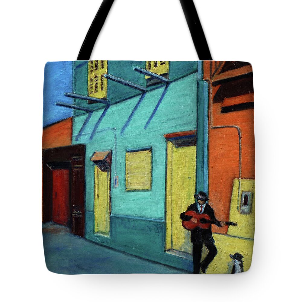 Landscape Tote Bag featuring the painting La Boca Morning II by Xueling Zou