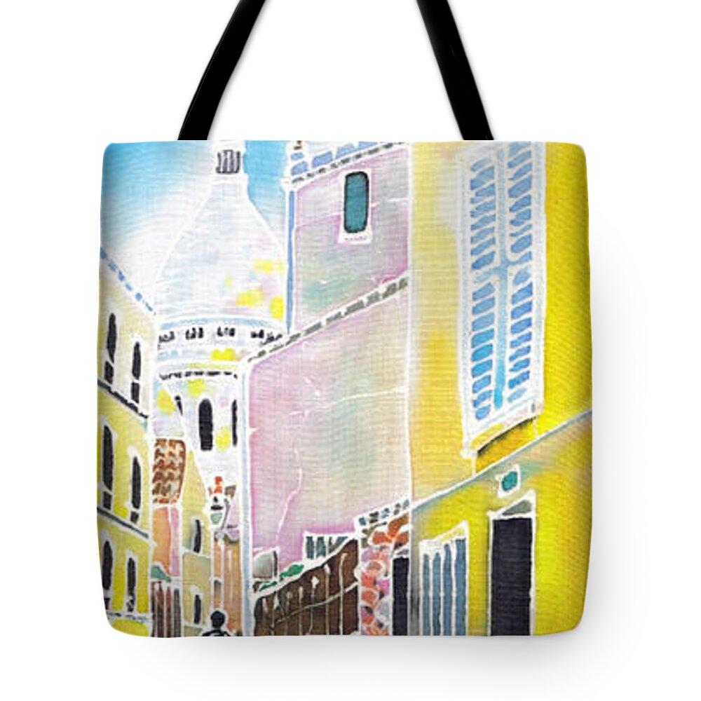 France Tote Bag featuring the painting La butte Montmartre by Hisayo OHTA