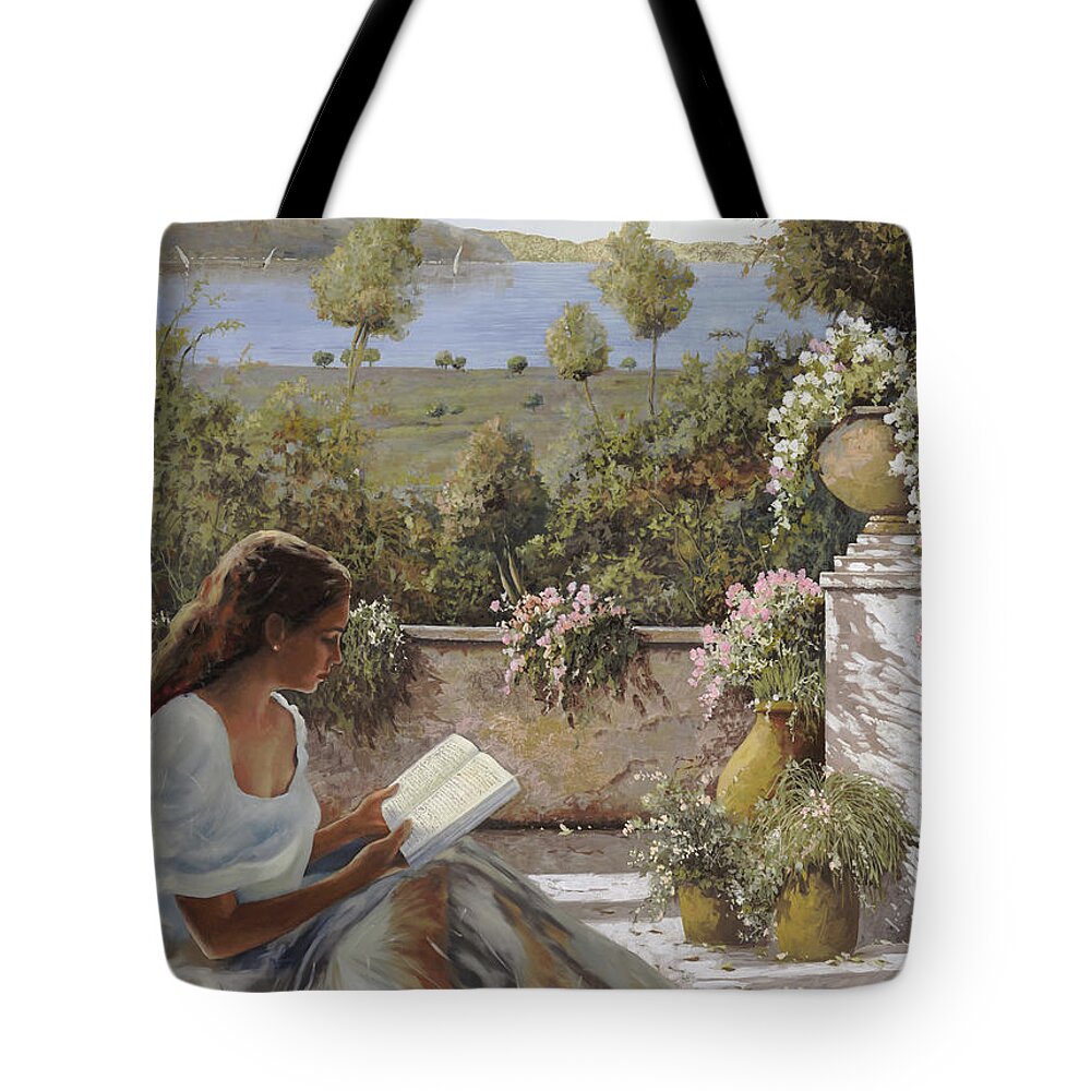 Read Tote Bag featuring the painting La Lettura All'ombra by Guido Borelli