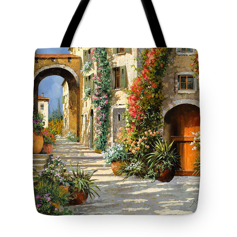 Landscape Tote Bag featuring the painting La Porta Rossa Sulla Salita by Guido Borelli