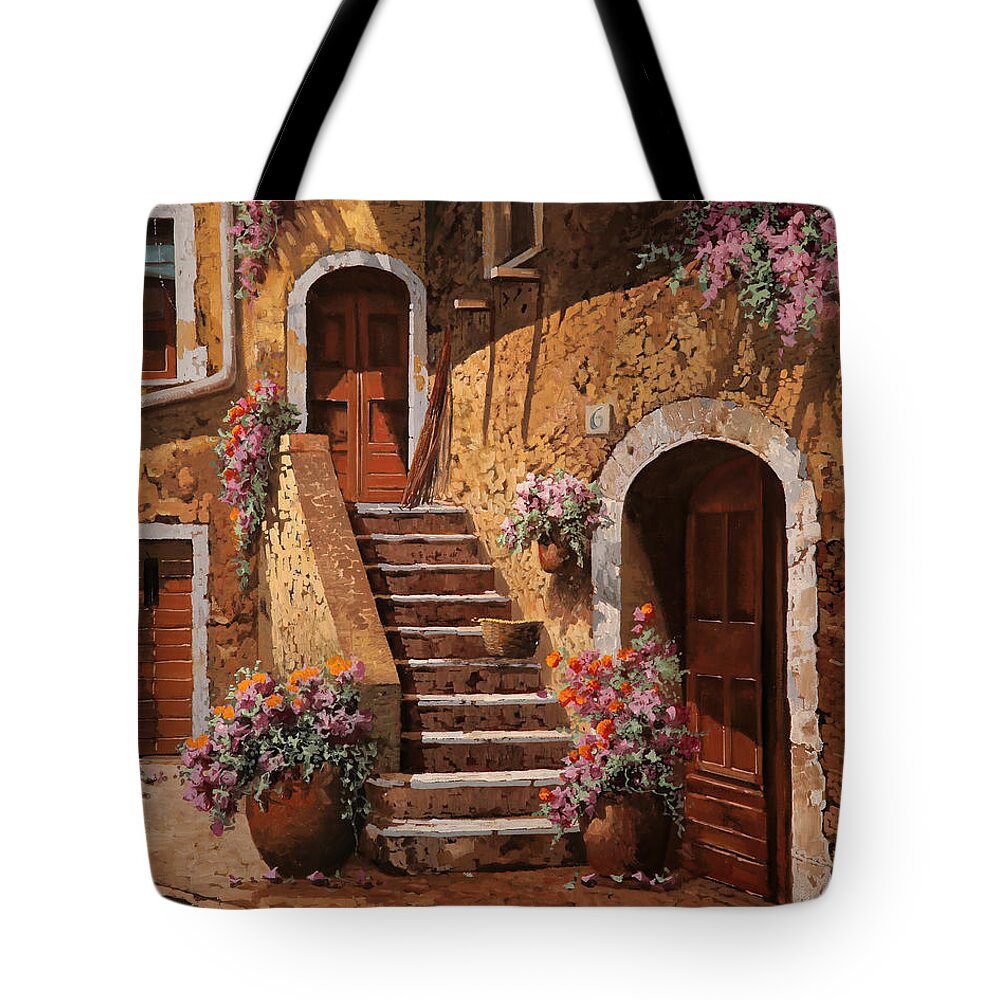 Courtyard Tote Bag featuring the painting La Scalinata In Cortile by Guido Borelli