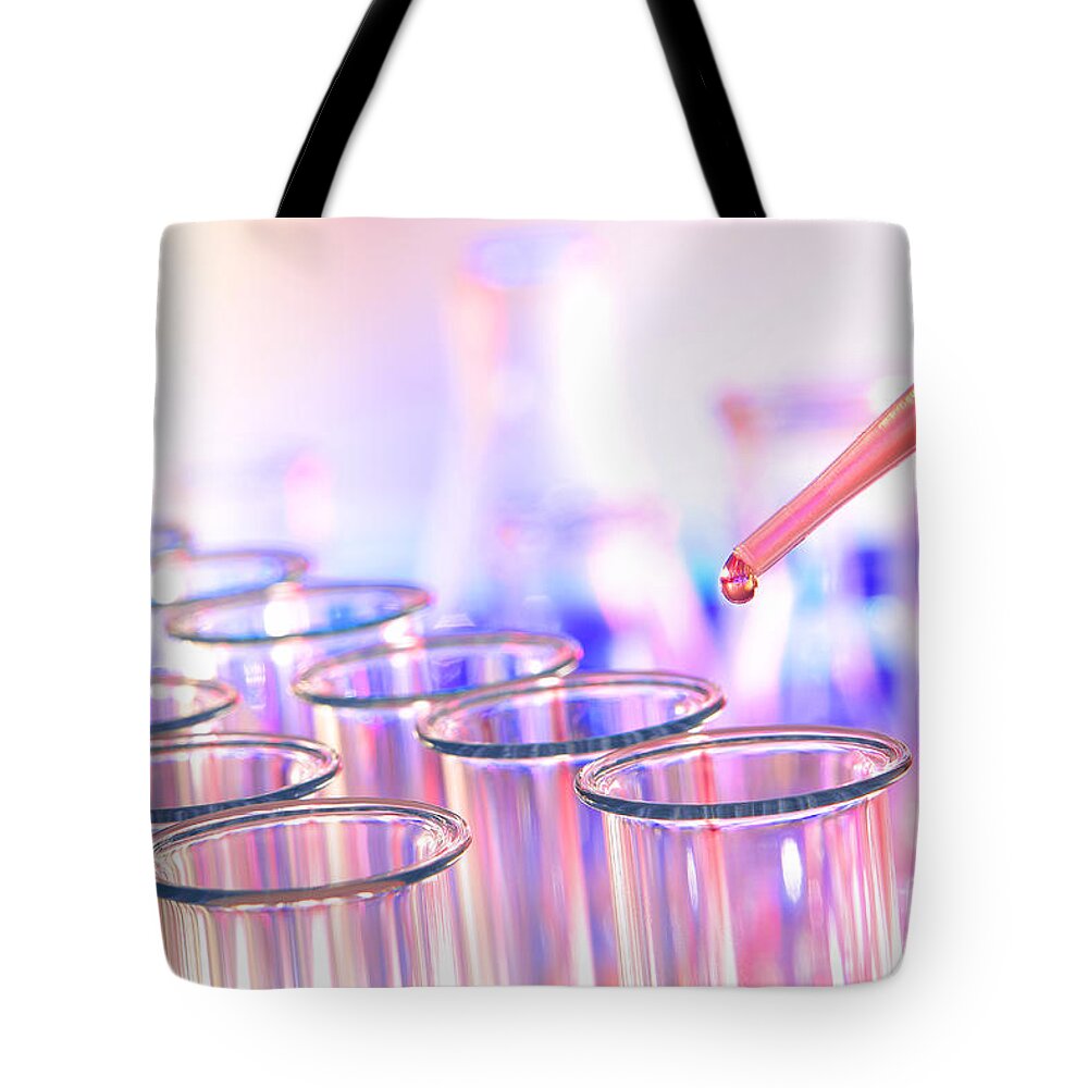 Analysis Tote Bag featuring the photograph Laboratory Test Tubes in Science Research Lab by Olivier Le Queinec