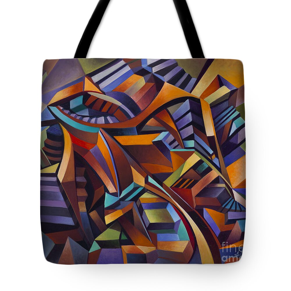 Abstract Tote Bag featuring the painting Labrynth II by Ricardo Chavez-Mendez
