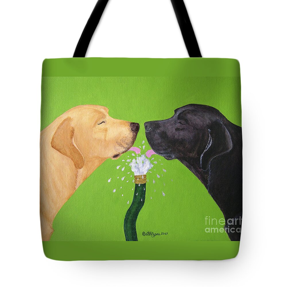 Lab Tote Bag featuring the painting Labs Like to Share 2 by Amy Reges