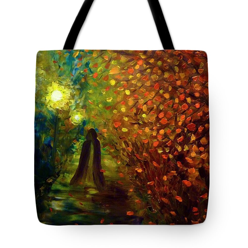 Lady Autumn Tote Bag featuring the painting Lady Autumn by Lilia D