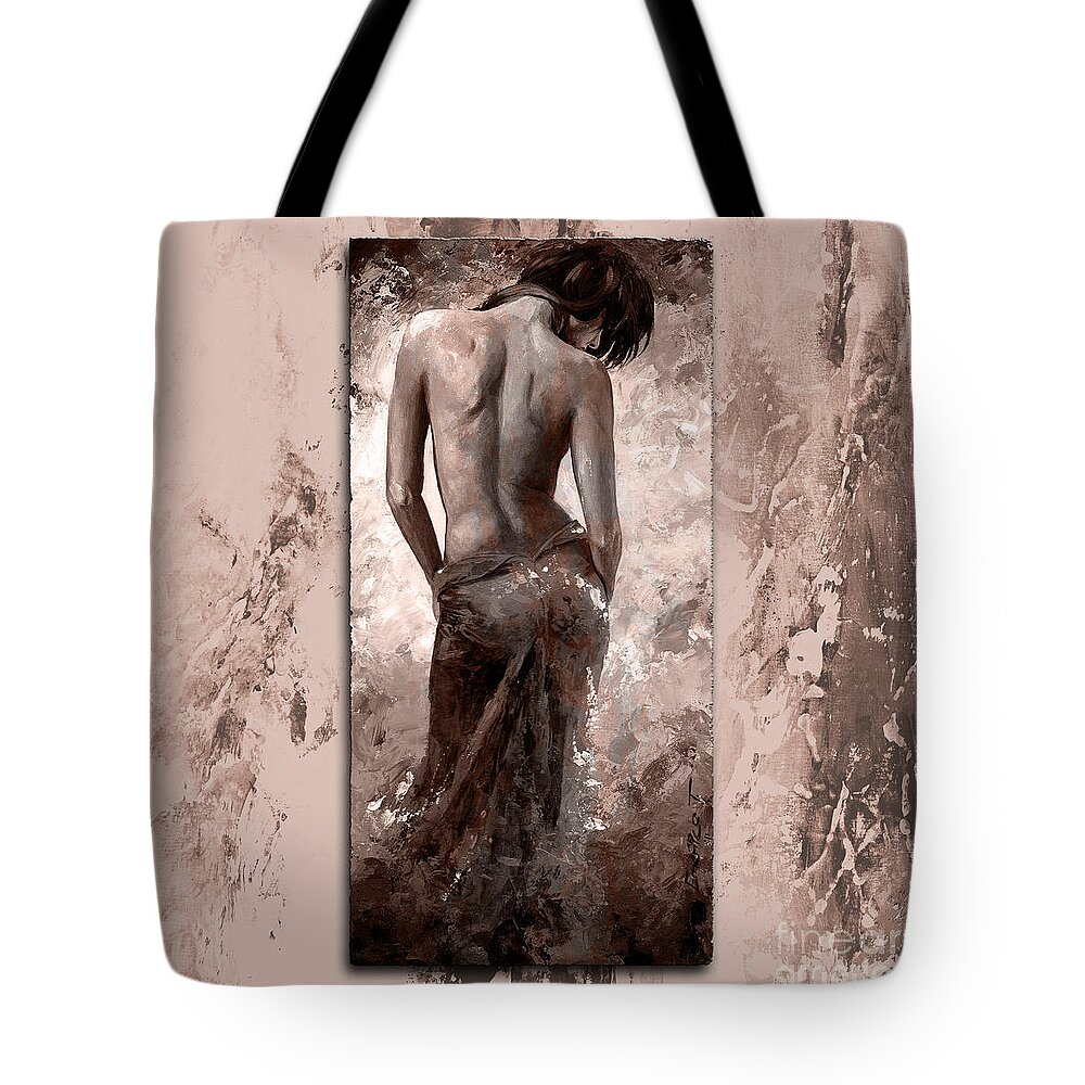 Nude Tote Bag featuring the painting Lady in red 27 style MistyRose by Emerico Imre Toth