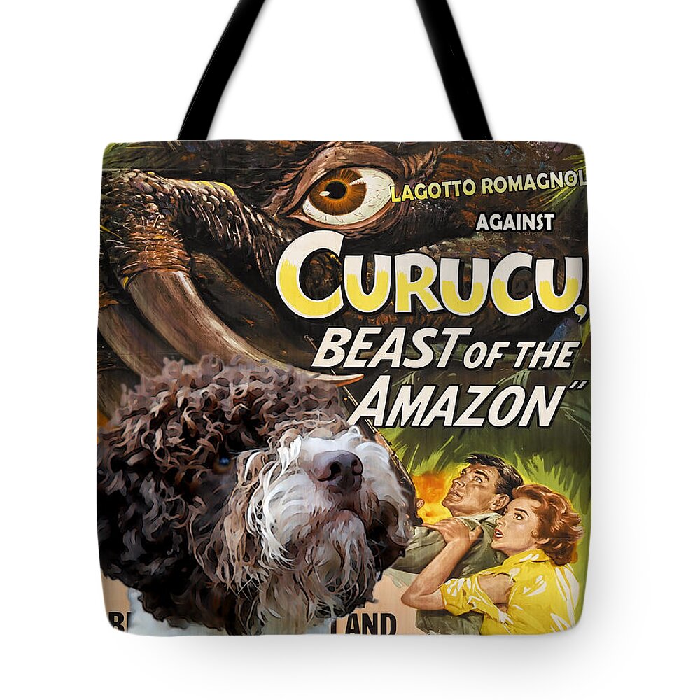 Lagotto Romagnolo Tote Bag featuring the painting Lagotto Romagnolo Art Canvas Print - Curucu Movie Poster by Sandra Sij