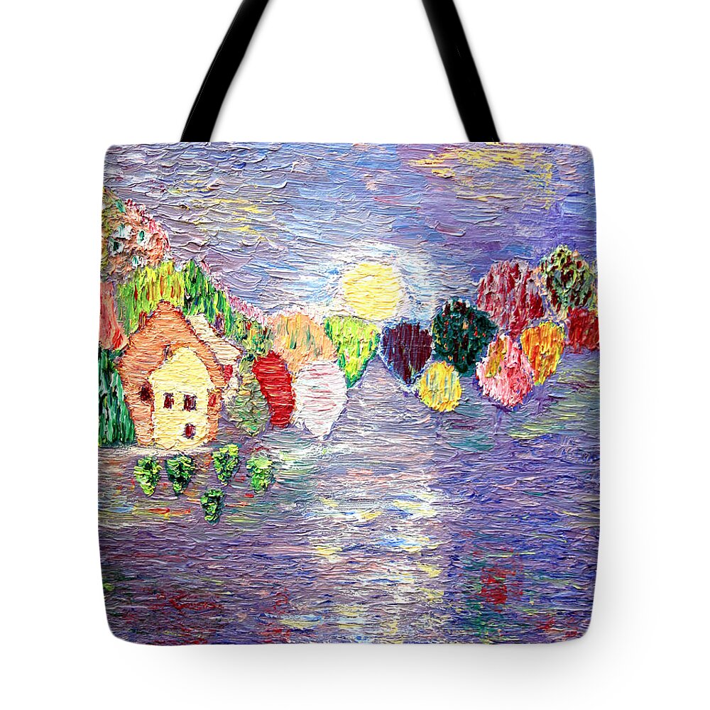 Lake House Tote Bag featuring the painting Lake House by Vadim Levin