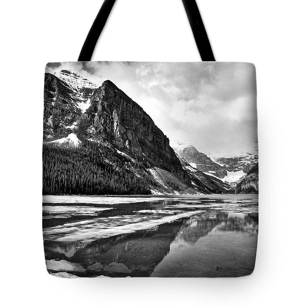 Lake Louise Tote Bag featuring the photograph Lake Louise - Black and White #3 by Stuart Litoff