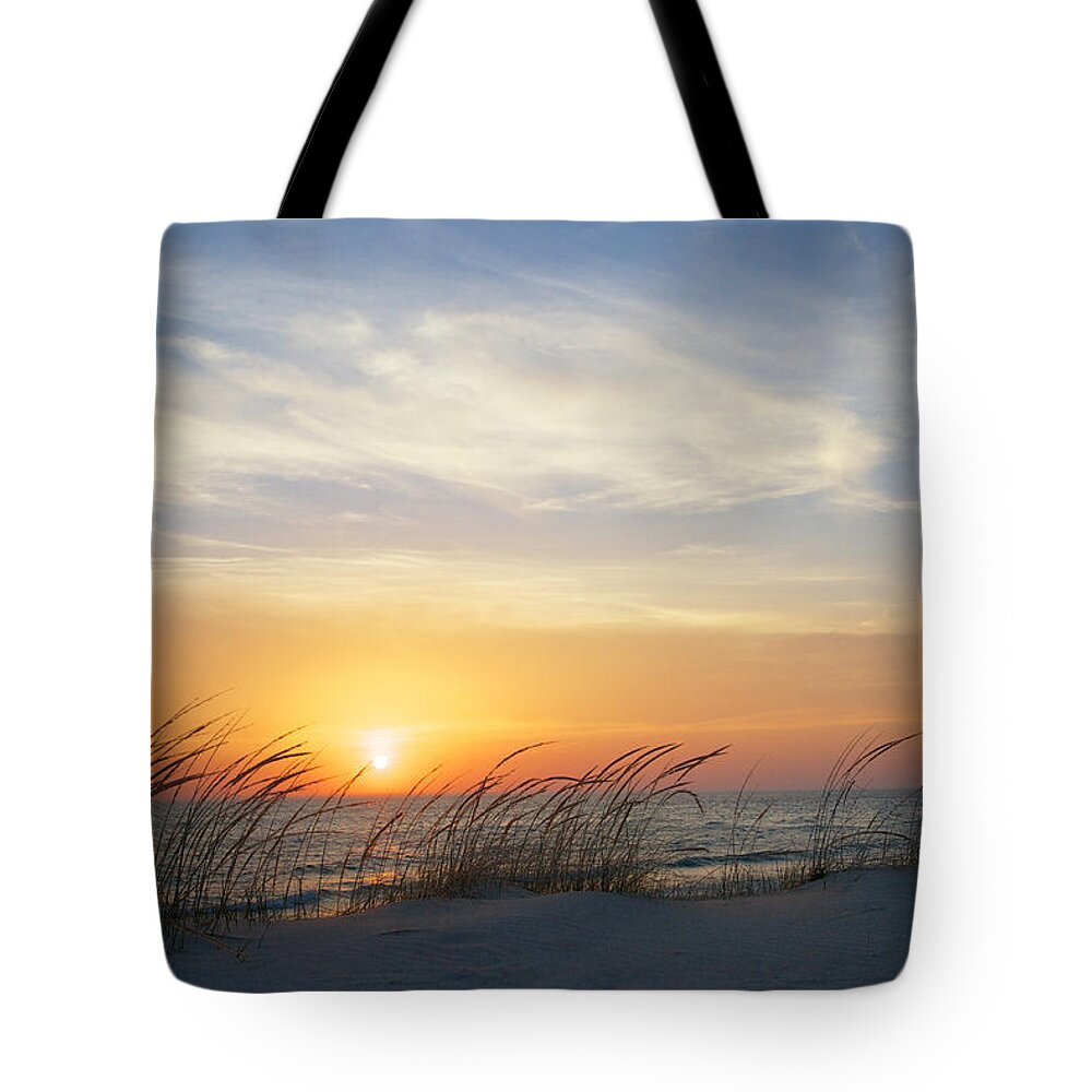 Dune Tote Bag featuring the photograph Lake Michigan Sunset with Dune Grass by Mary Lee Dereske
