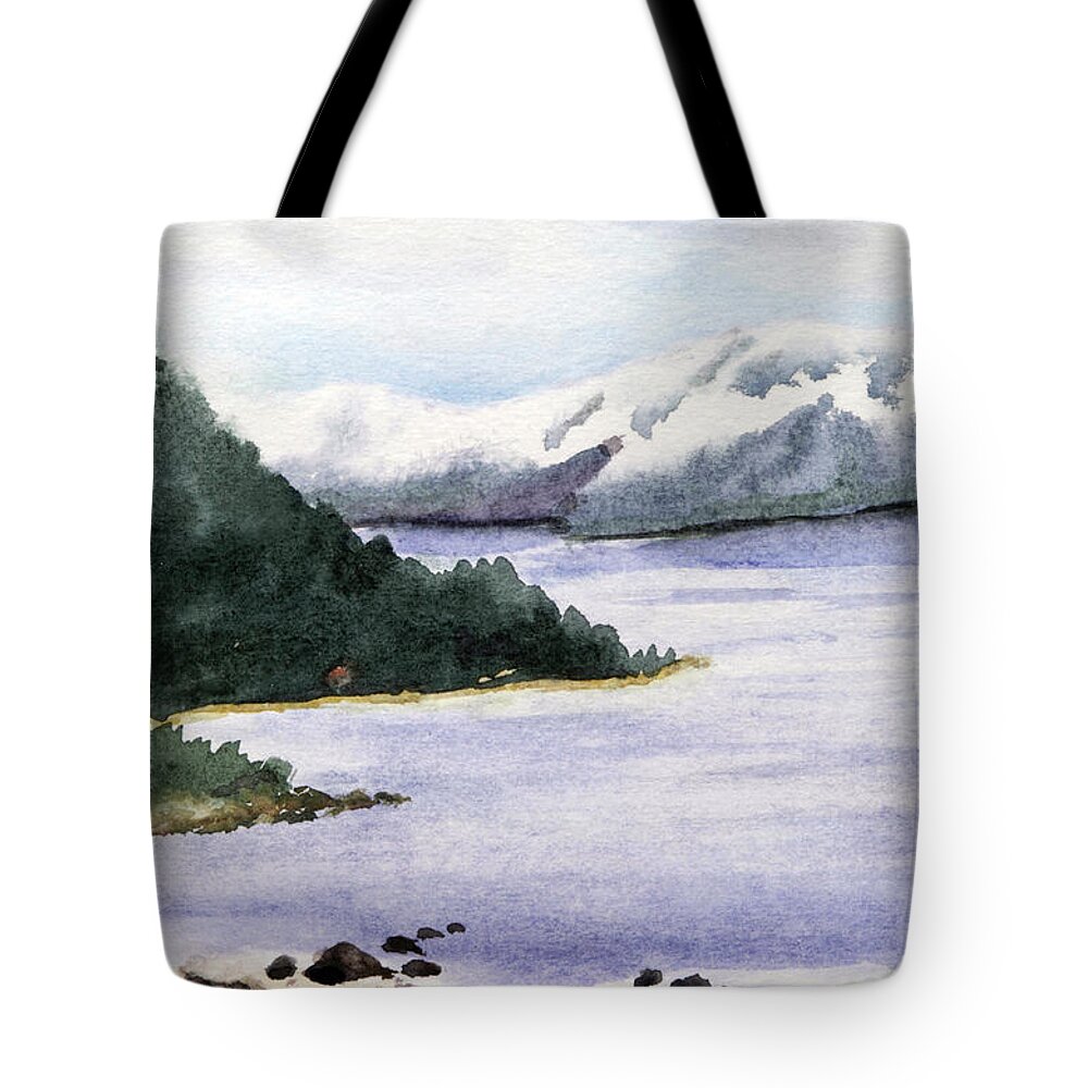 Landscape Tote Bag featuring the painting Lake Tahoe in Snow by Maria Hunt