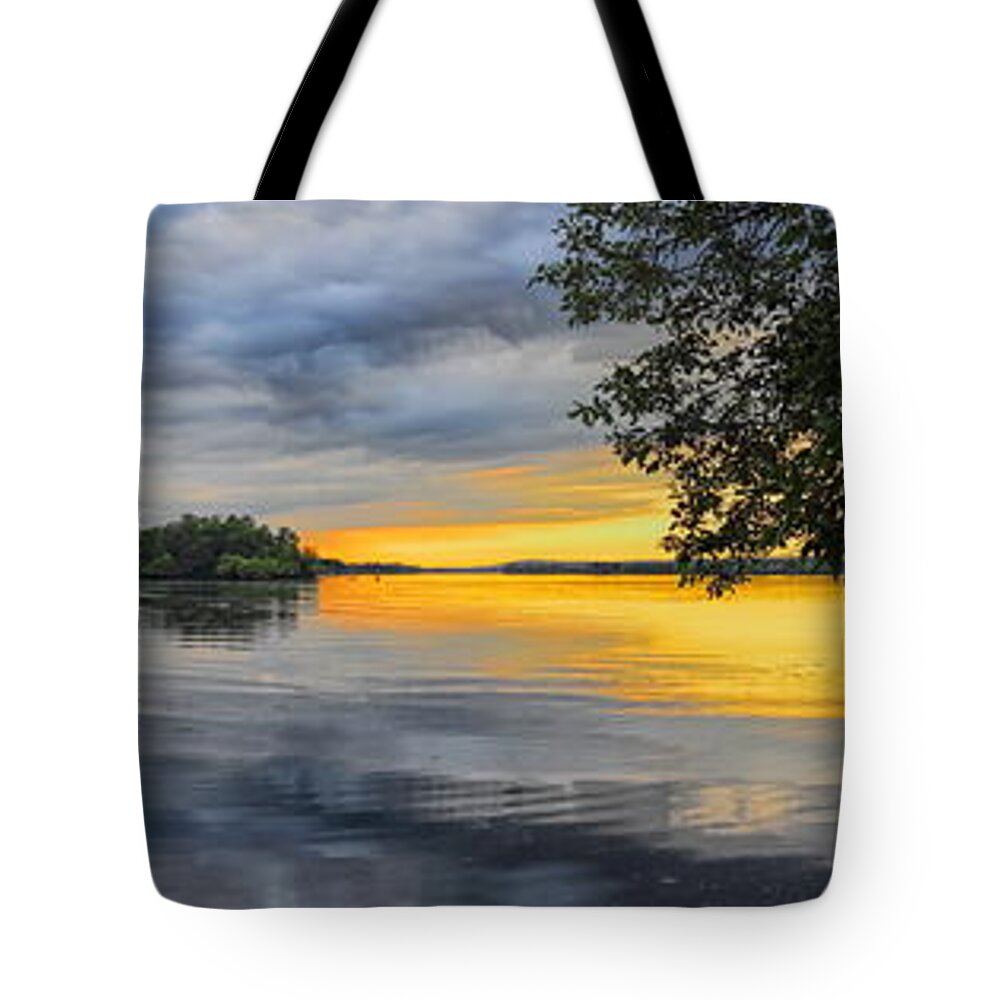 Panorama Tote Bag featuring the photograph Lake Wausau Summer Sunset Panoramic by Dale Kauzlaric