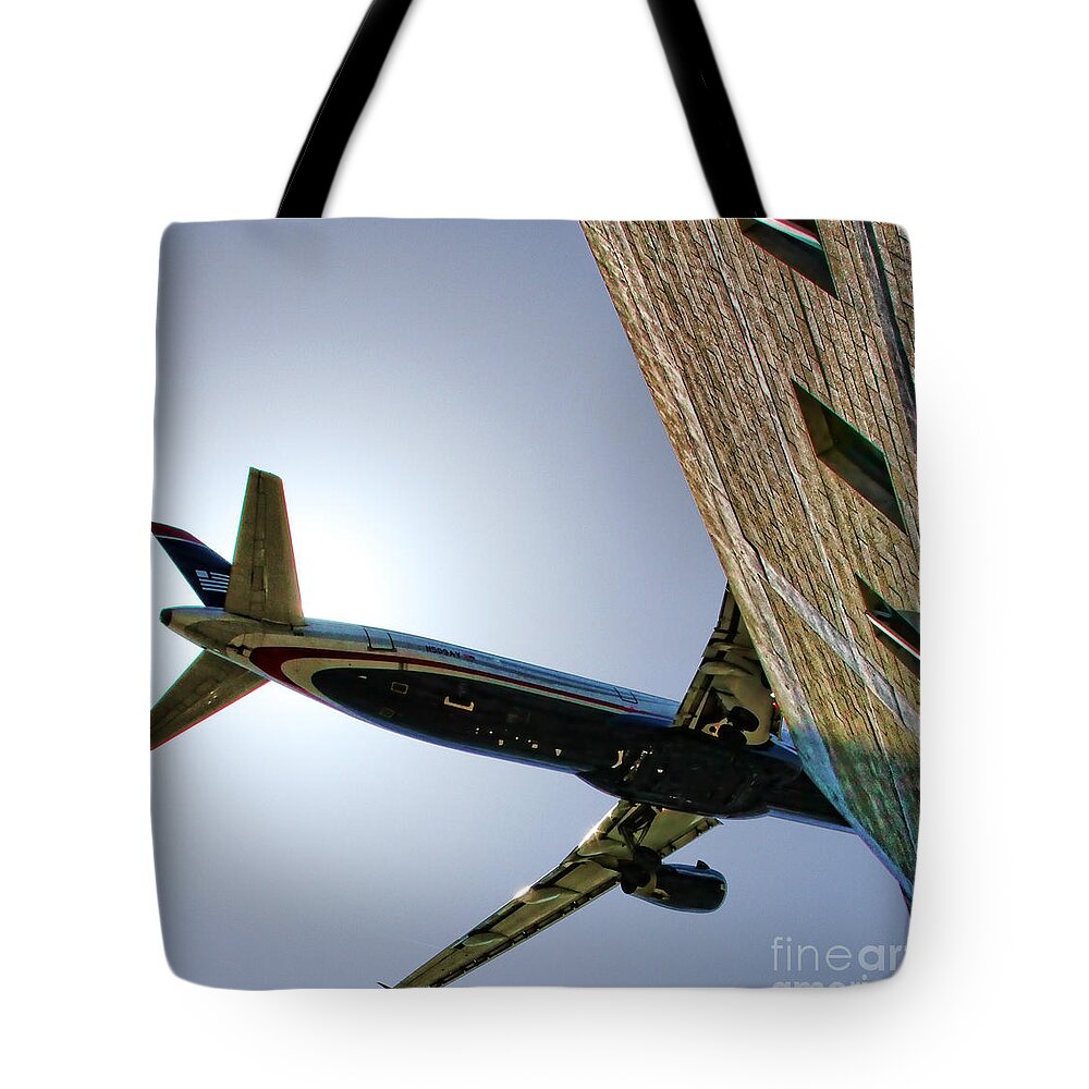 Airplane Tote Bag featuring the photograph Landing By Diana Sainz by Diana Raquel Sainz
