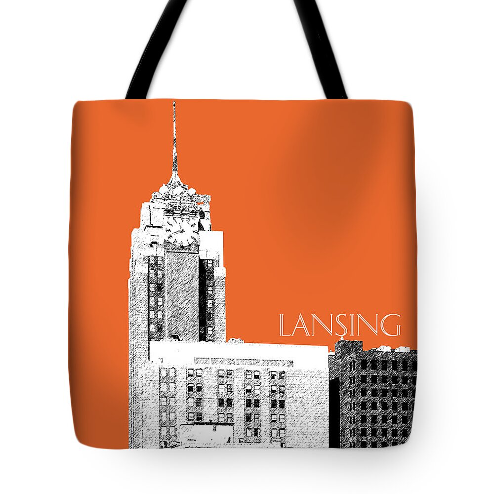 Architecture Tote Bag featuring the digital art Lansing Michigan Skyline - Coral by DB Artist