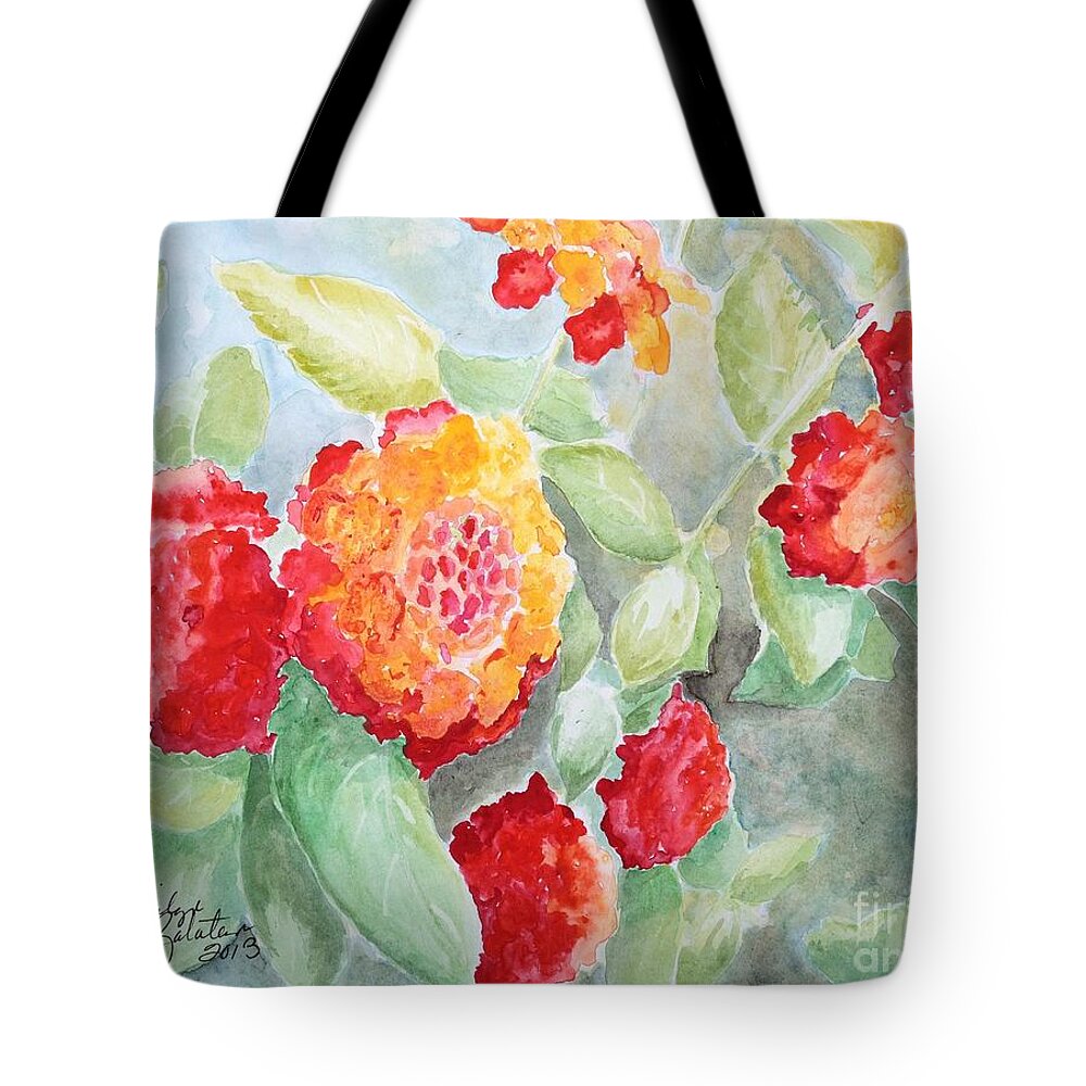 Flower Tote Bag featuring the painting Lantana II by Marilyn Zalatan