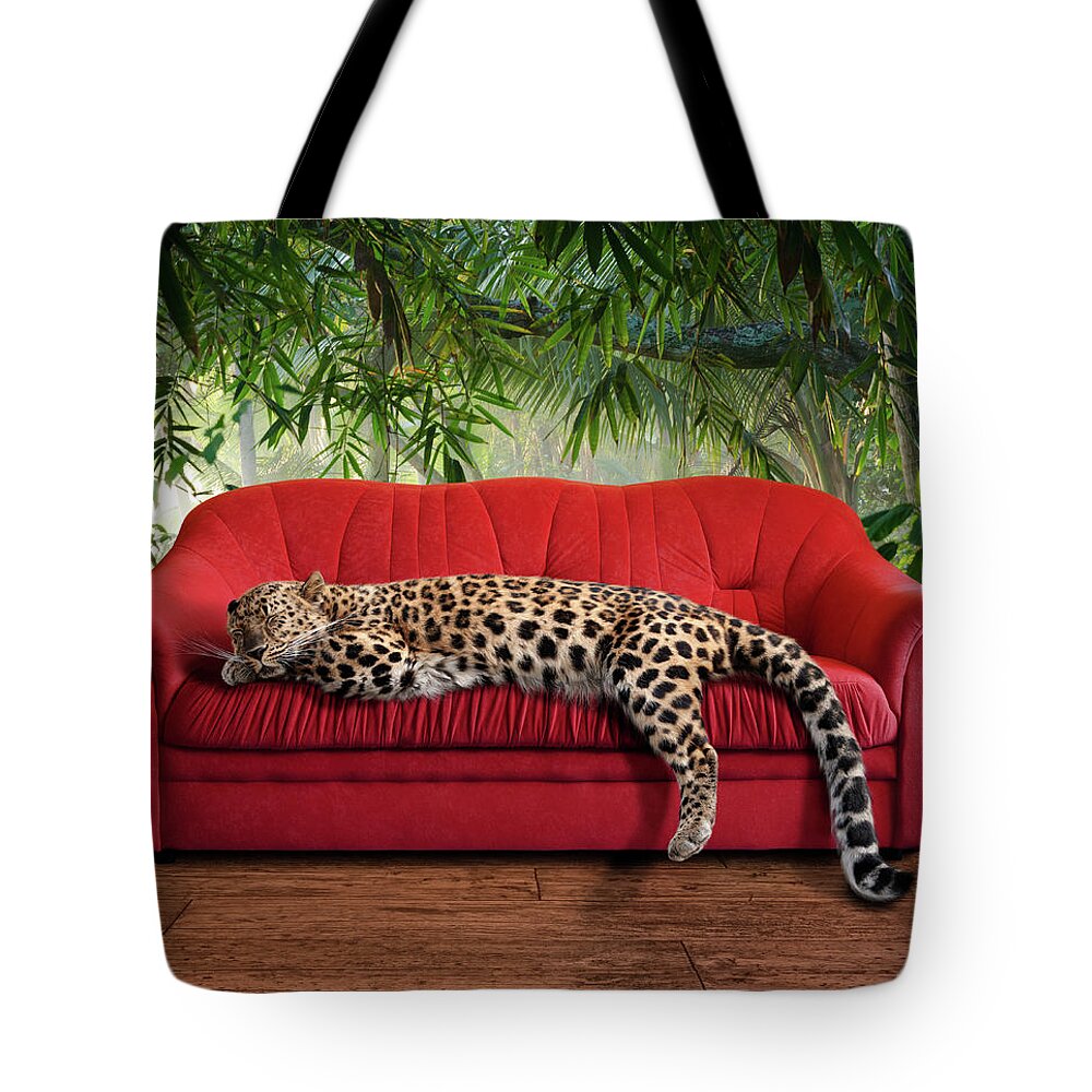 One Animal Tote Bag featuring the photograph Large Pussy Cat - Leopard Sleeping by Kerrick