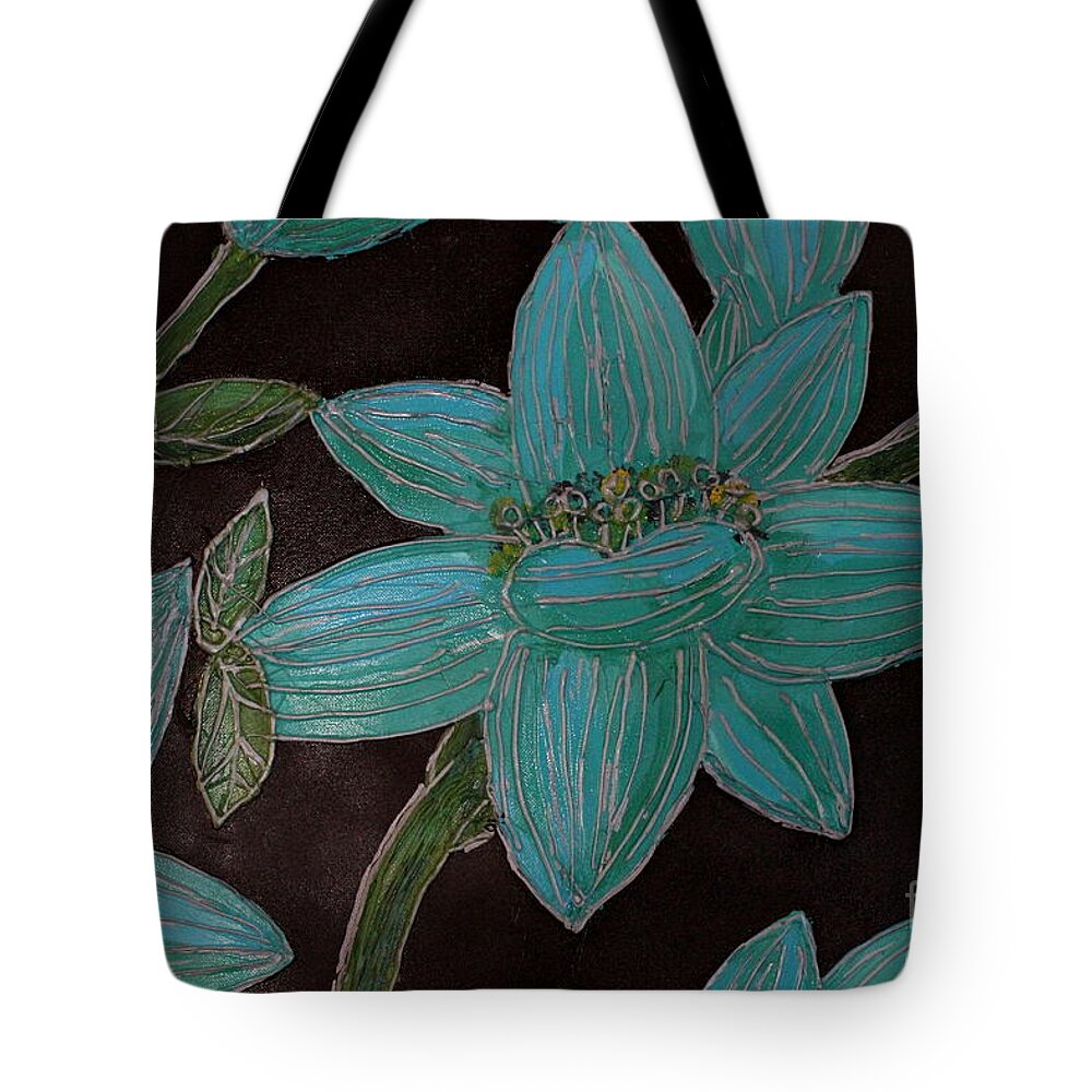 Large Tote Bag featuring the painting Larger Blue Flowers by Cynthia Snyder