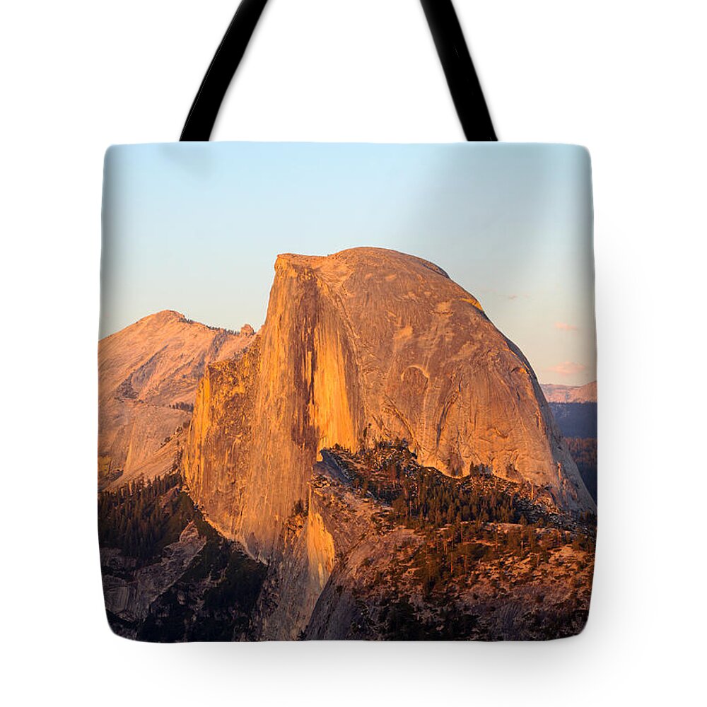 Sun Tote Bag featuring the photograph Last Light on Half Dome by Nicholas Blackwell