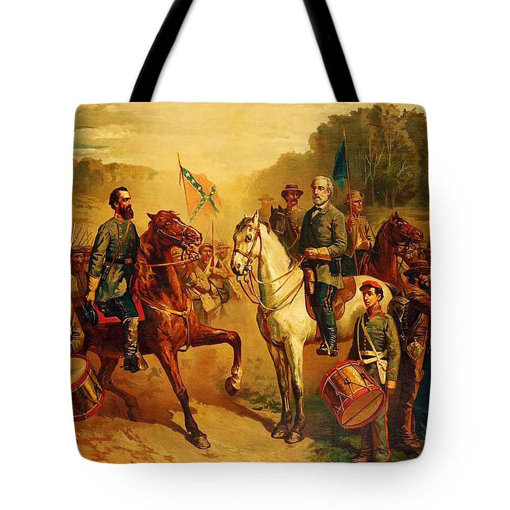 The Last Meeting Between Gen. Lee And Jackson Lithograph By J.g. Fay (1877) Tote Bag featuring the painting Last Meeting Of Lee And Jackson by MotionAge Designs