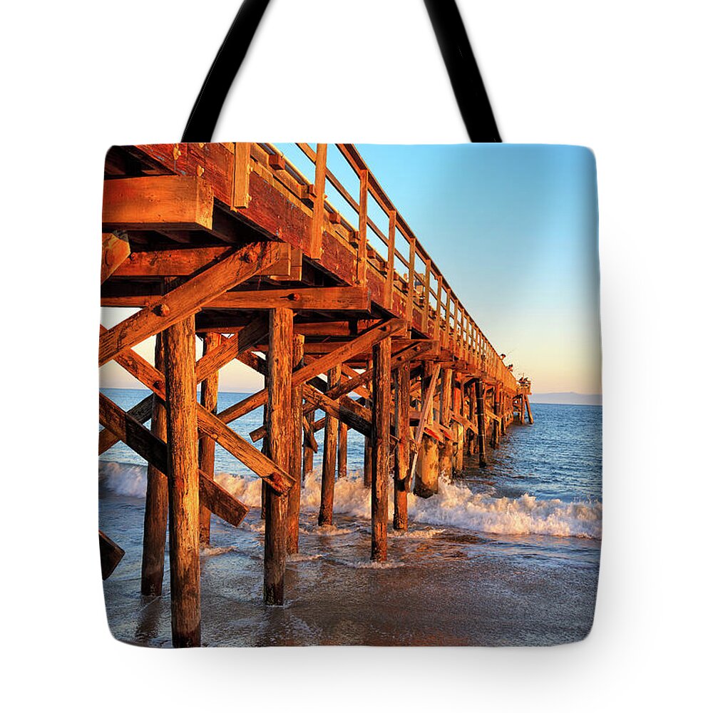 Tranquility Tote Bag featuring the photograph Late Day Honey-kissed Goleta Pier by Chris King