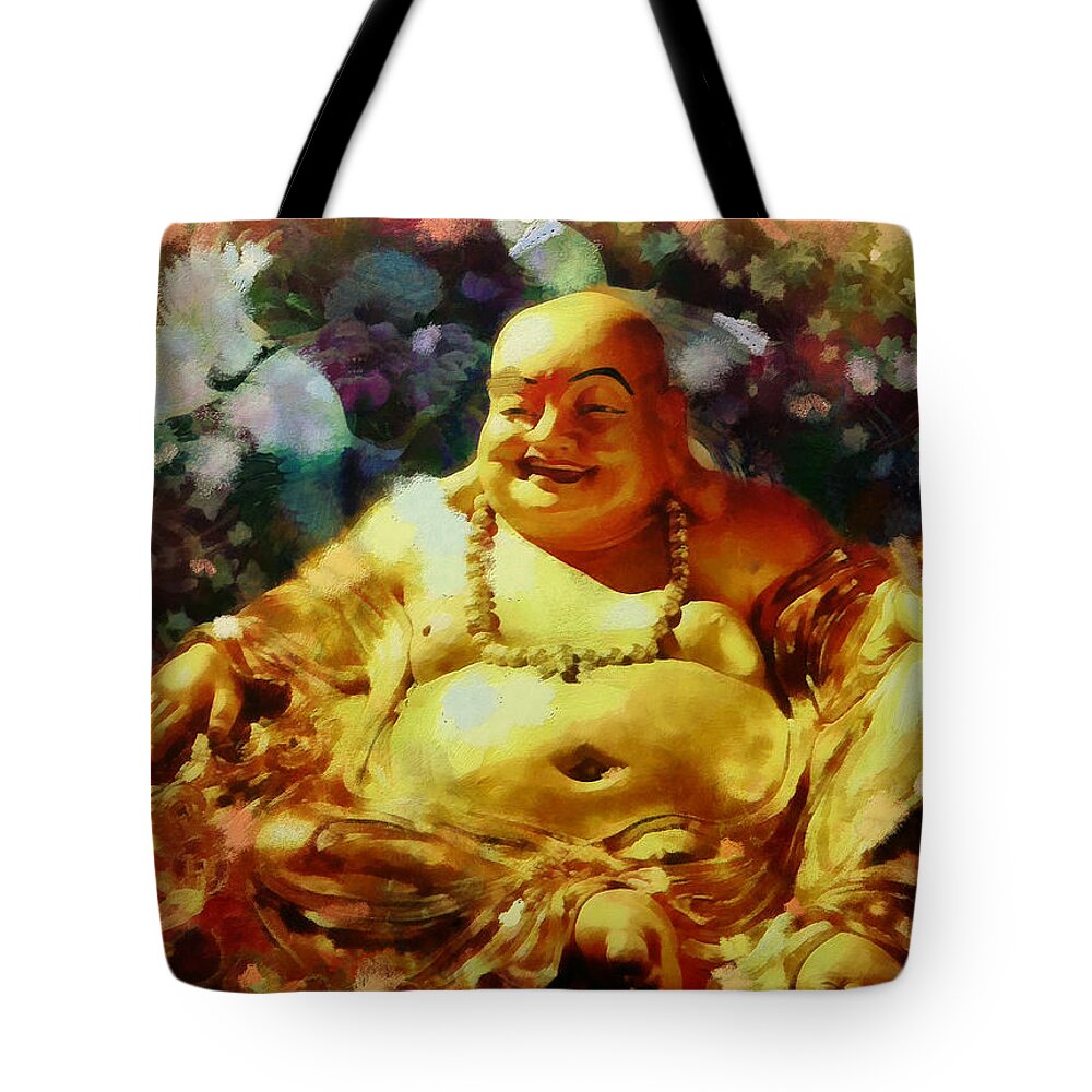 Buddha Tote Bag featuring the painting Laughing Buddha by Janice MacLellan