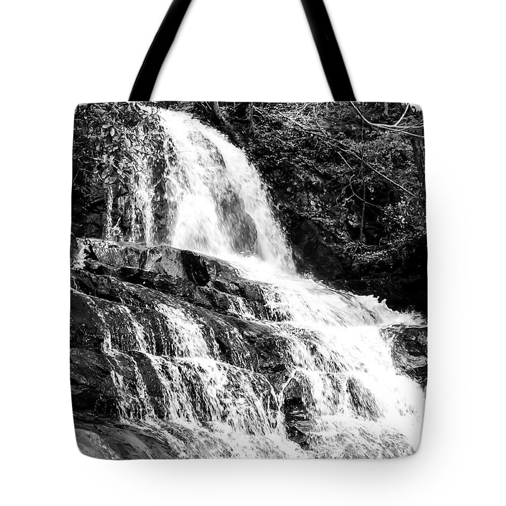 Laurel Falls Tote Bag featuring the photograph Laurel Falls Smoky Mountains 2 BW by Cynthia Woods