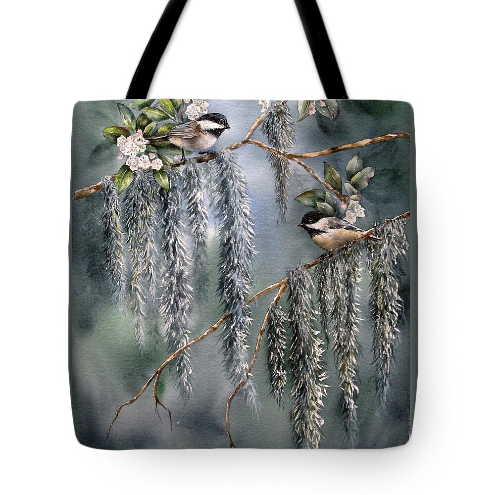  Mountain Laurel Tote Bag featuring the painting Laurel Meets Moss by Mary McCullah