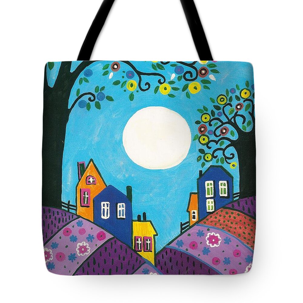 Abstract Tote Bag featuring the painting Lavender Hills by Margaryta Yermolayeva