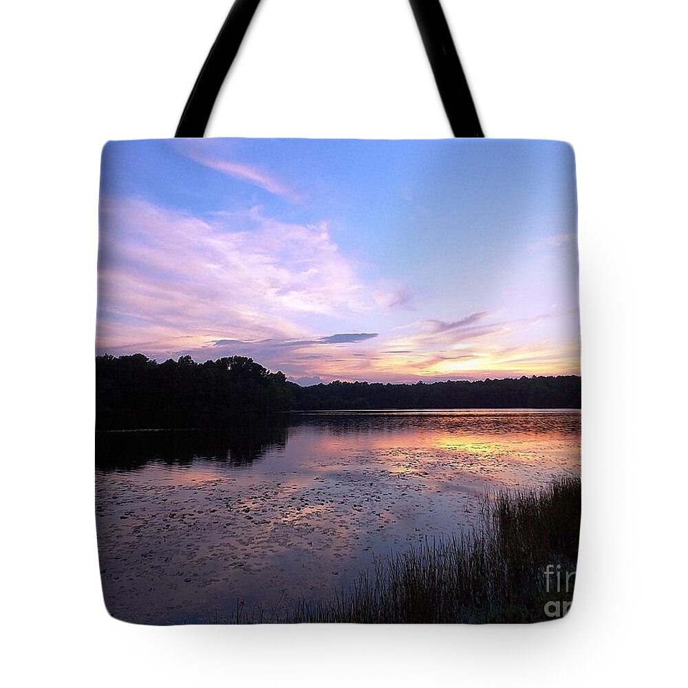 Facemask Tote Bag featuring the digital art Lavender Sunset by Matthew Seufer
