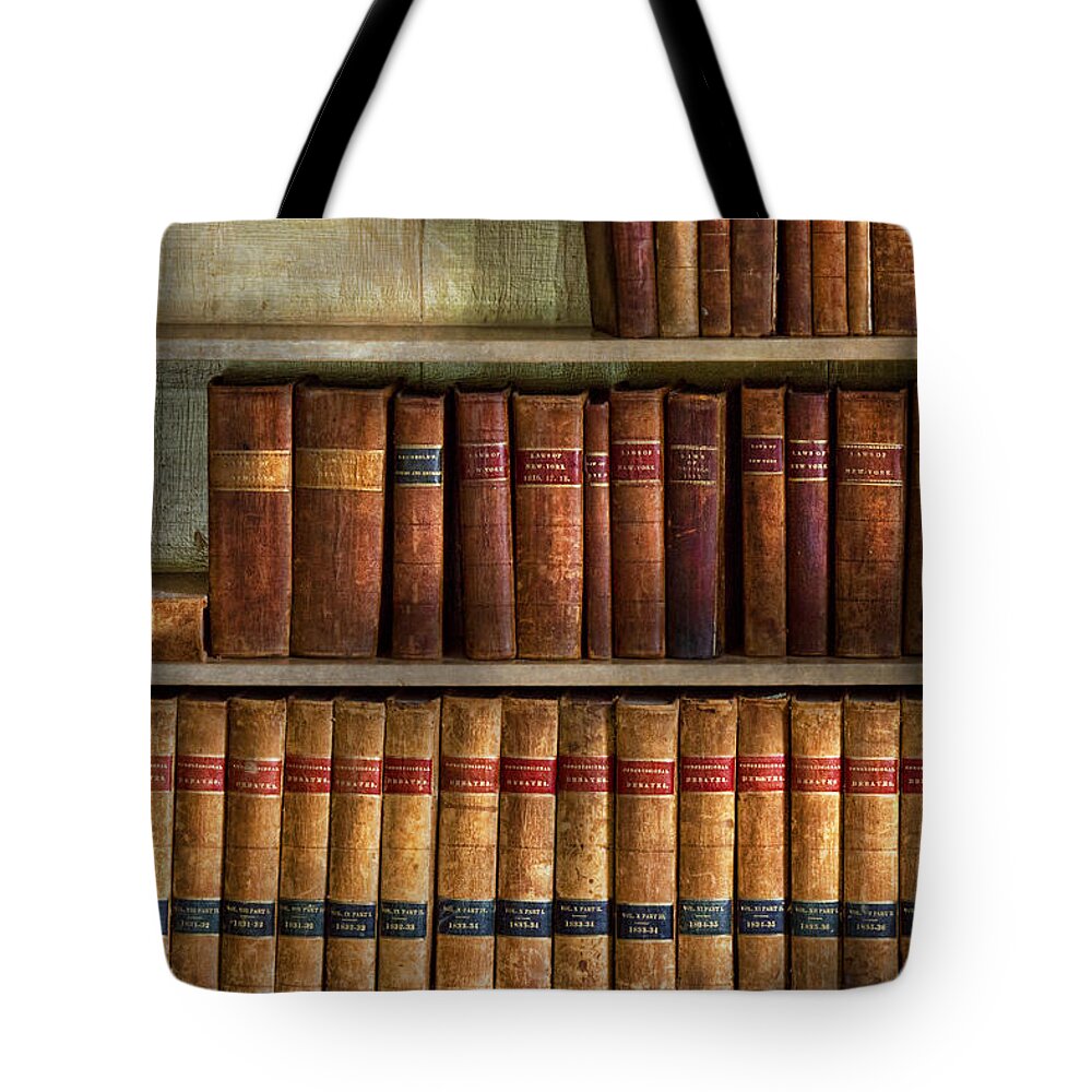 Savad Tote Bag featuring the photograph Lawyer - Books - Law books by Mike Savad