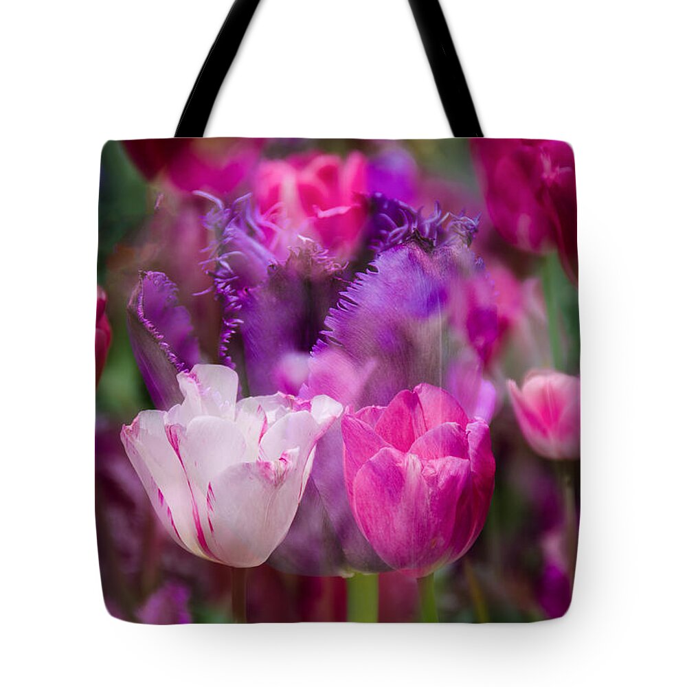 Penny Lisowski Tote Bag featuring the photograph Layers of Tulips by Penny Lisowski