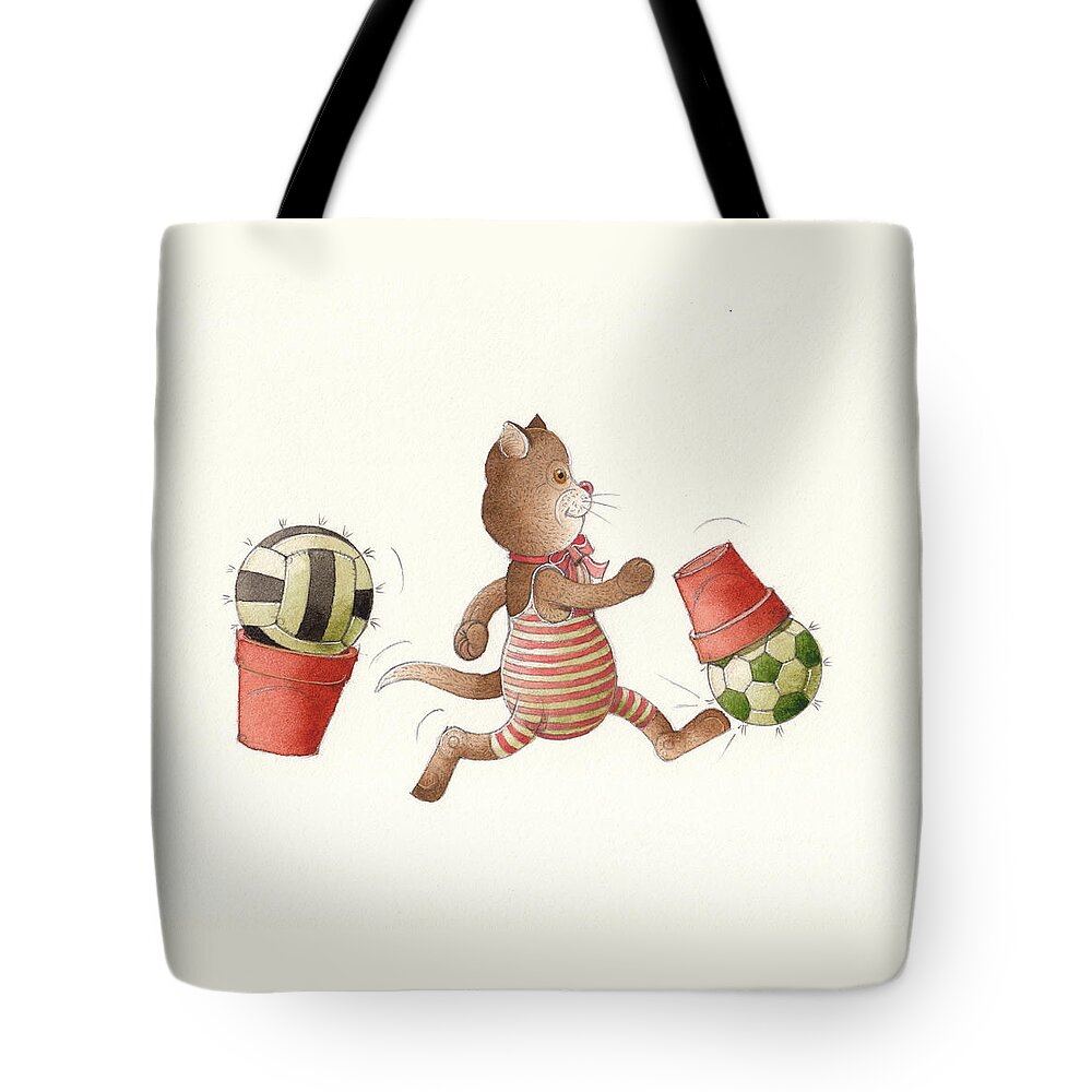 Cats Sport Soccer Ball Cactus Play Tote Bag featuring the painting Lazy Cats01 by Kestutis Kasparavicius