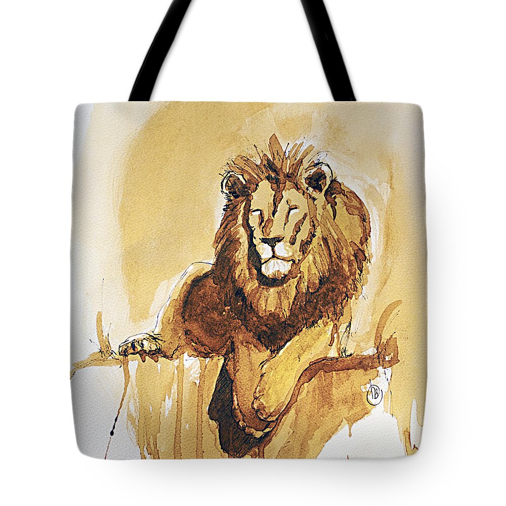 Lions Tote Bag featuring the painting Lazy Leo by Howard Barry