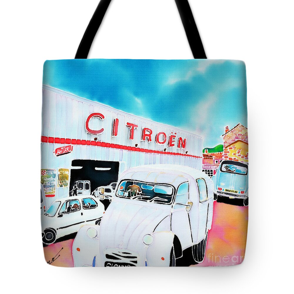 Car Tote Bag featuring the painting Le garage by Hisayo OHTA