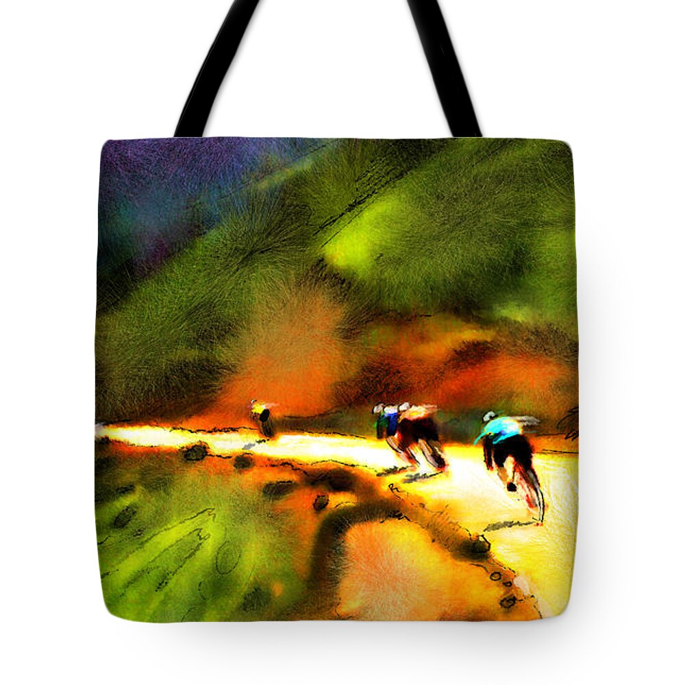 Sports Tote Bag featuring the painting Le Tour de France 02 by Miki De Goodaboom