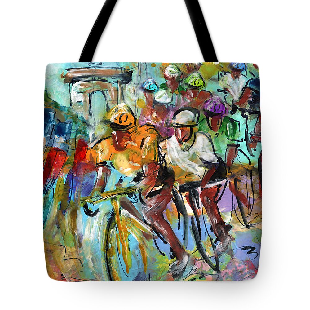 Sports Tote Bag featuring the painting Le Tour De France Madness 02 by Miki De Goodaboom