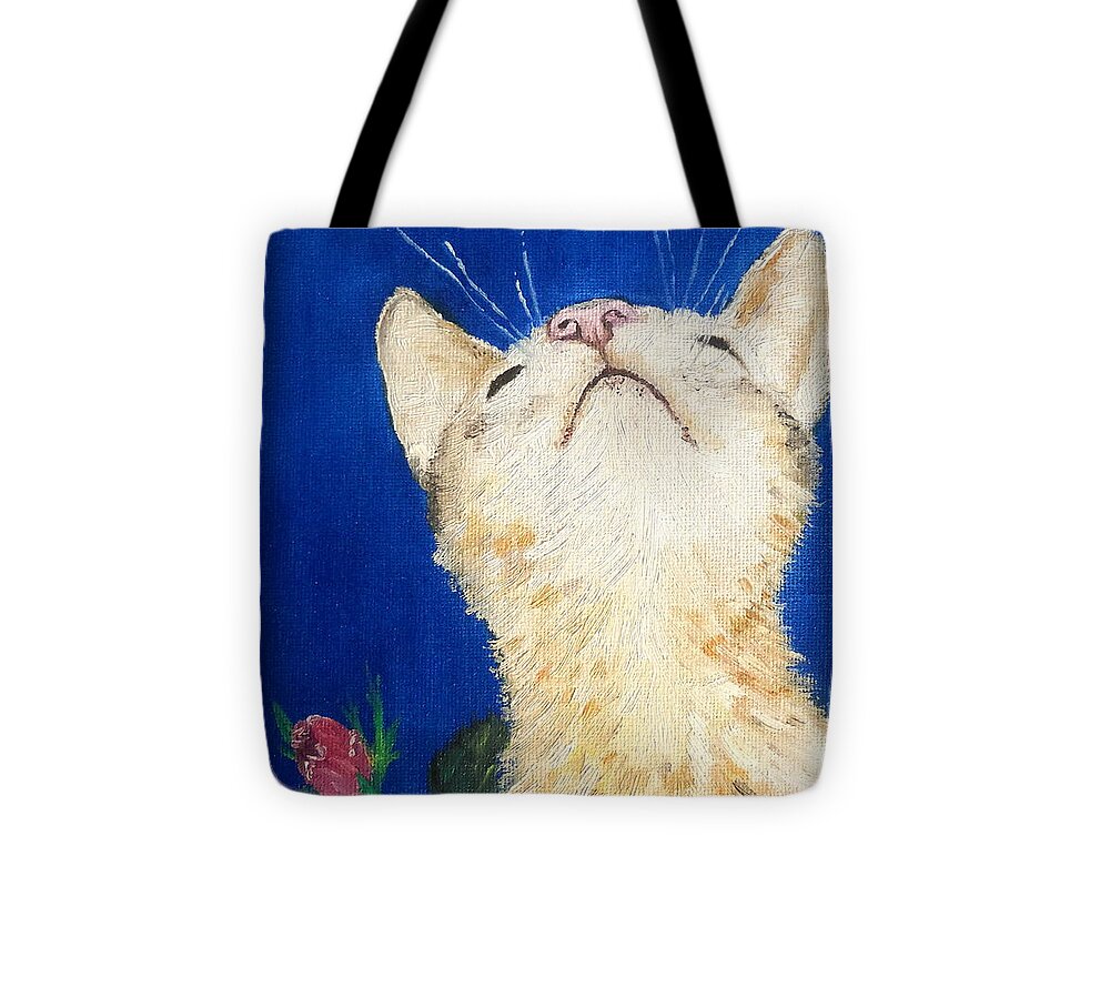 Garden Cats Tote Bag featuring the painting Lea and the Bee by Reina Resto