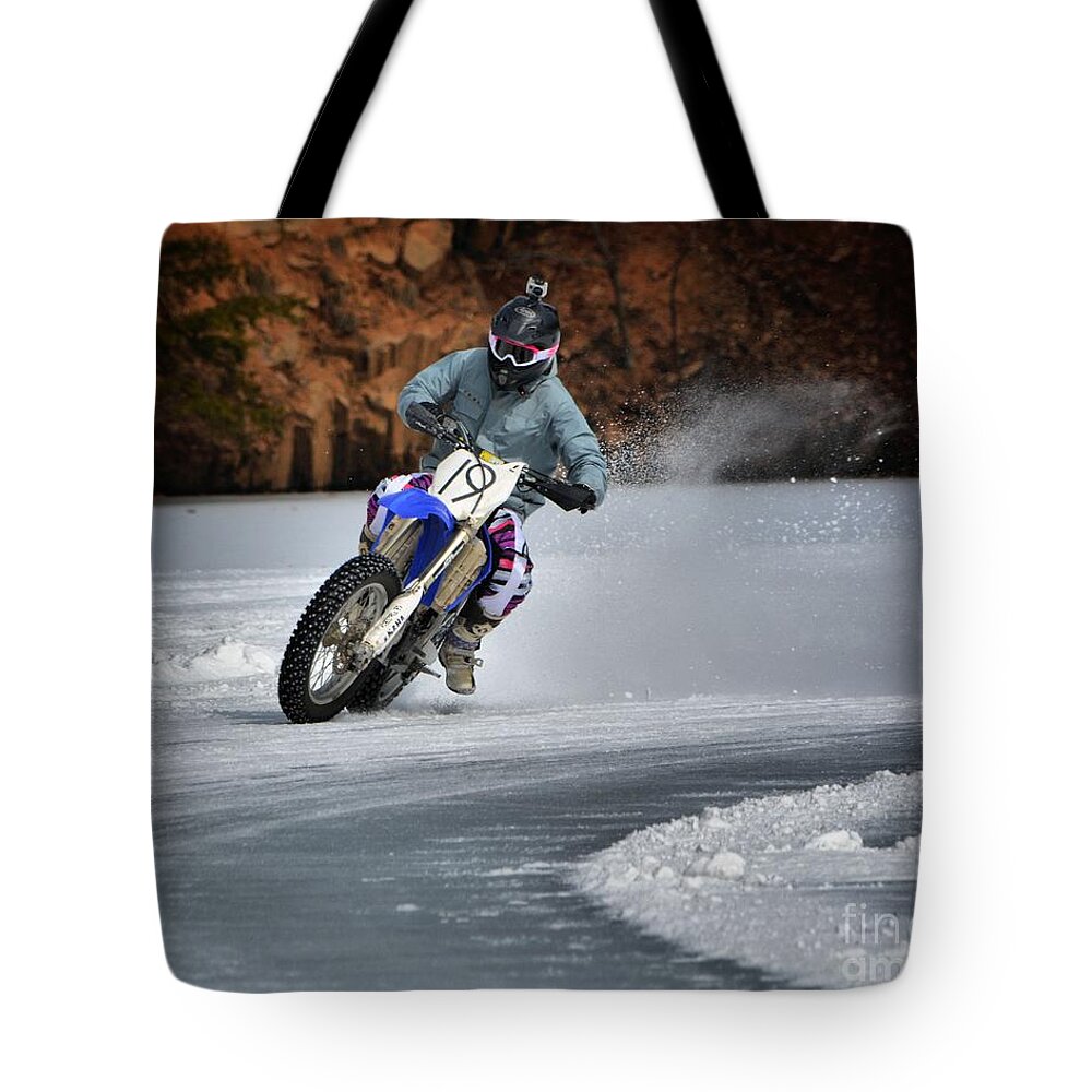 Ice Racing Tote Bag featuring the photograph Leader O' Da Pack by Robert McCubbin