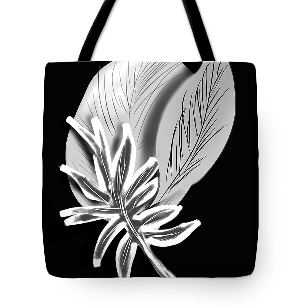Black & White Tote Bag featuring the digital art Leaf ray by Christine Fournier