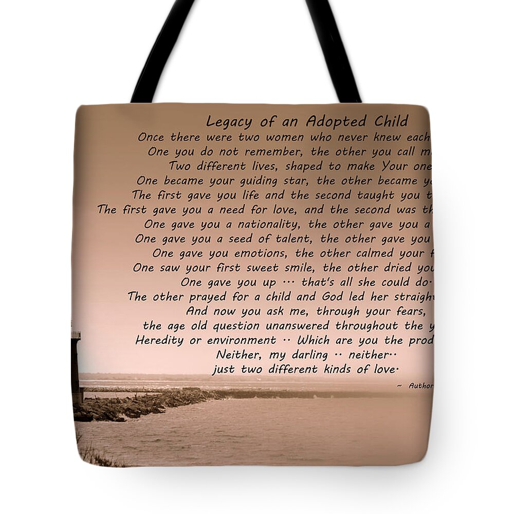 Lighthouse Tote Bag featuring the mixed media Legacy Of An Adopted Child by Trish Tritz