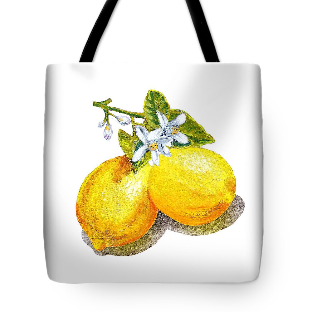 Lemon Tote Bag featuring the painting Lemons And Blossoms by Irina Sztukowski