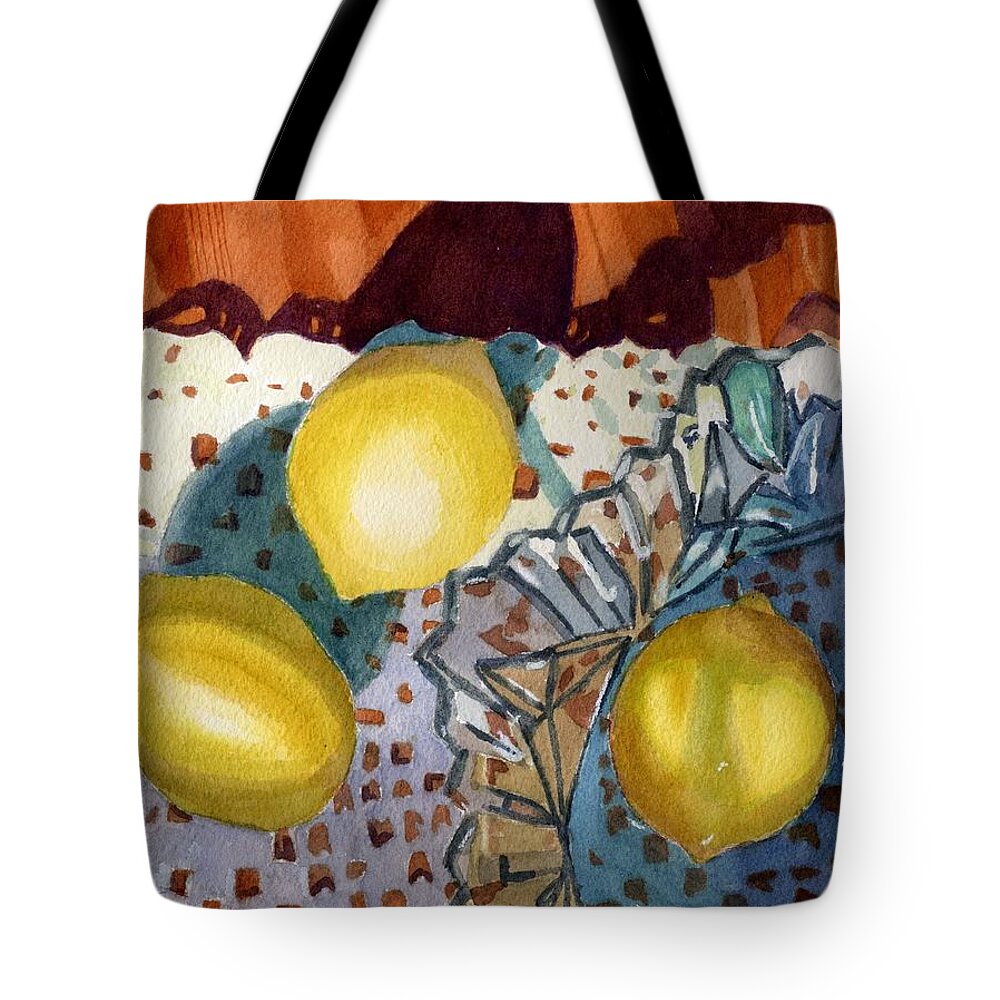 Glass Tote Bag featuring the painting Lemons and Glass by Lynne Reichhart