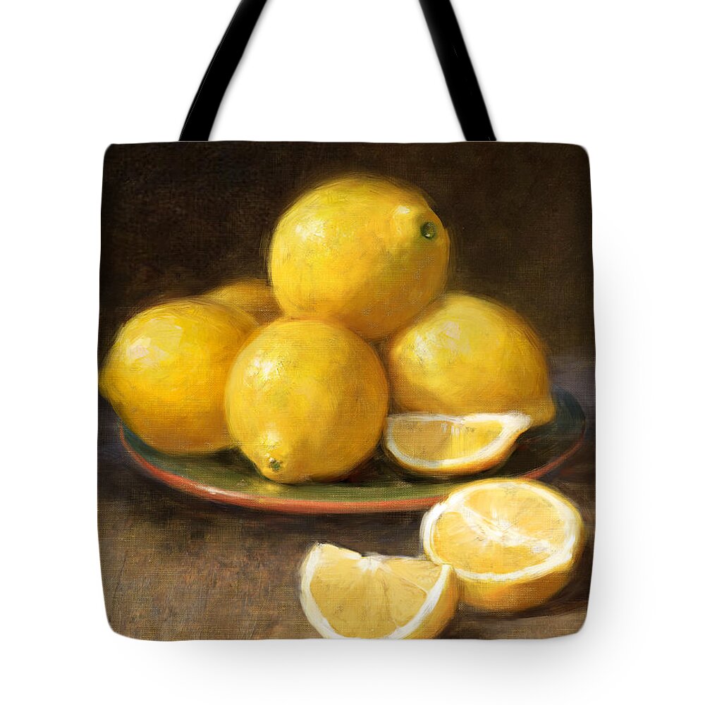 #faatoppicks Tote Bag featuring the painting Lemons by Robert Papp
