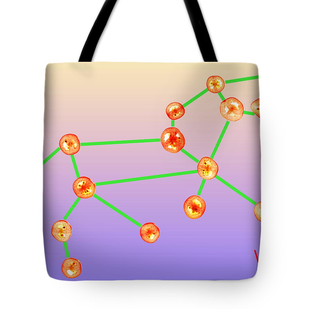 Leo Tote Bag featuring the photograph Leo constellation composed by tomato slices food art by Paul Ge