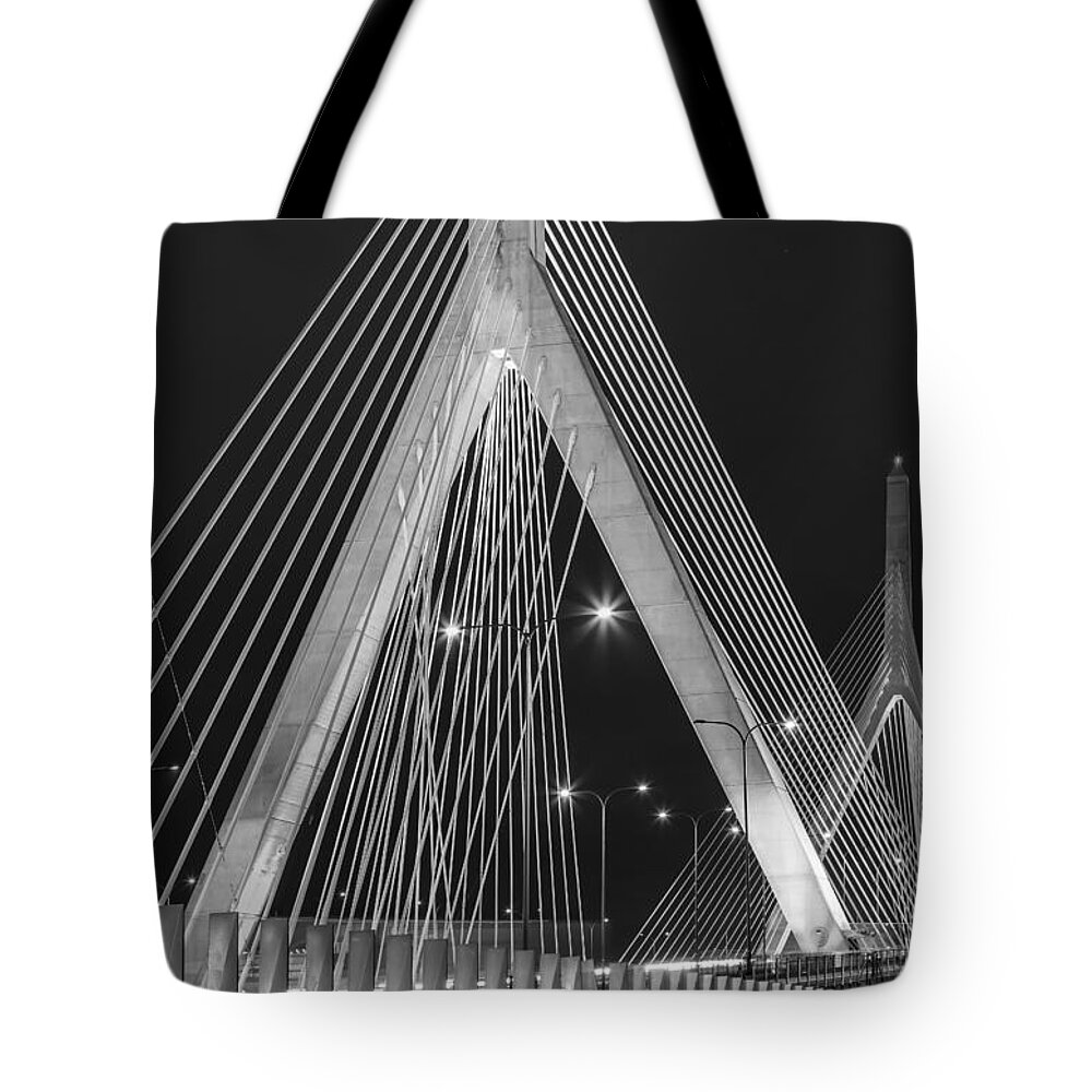 Zakim Tote Bag featuring the photograph Leonard P. Zakim Bunker Hill Memorial Bridge BW by Susan Candelario